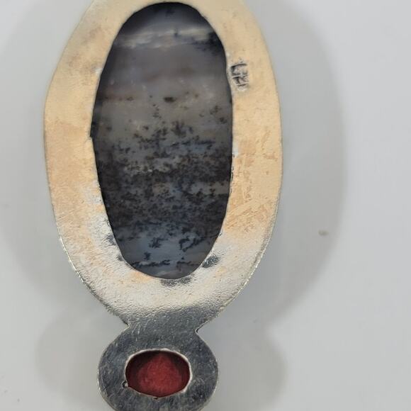 Handcrafted Pendant with Dendritic Agate Coral and Vibrant Mosaic Opal Detail - Picture 3 of 10